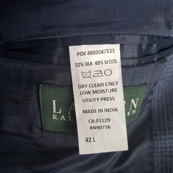 LRL Ralph Lauren Men's Sport Coat Blazer Size 42L Blue Grey Windowpane Silk Wool - Picture 14 of 16